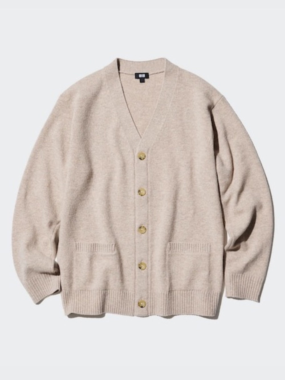 Uniqlo Premium Lambswool V-Neck Cardigan Sweater – Oatmeal Beige – M
